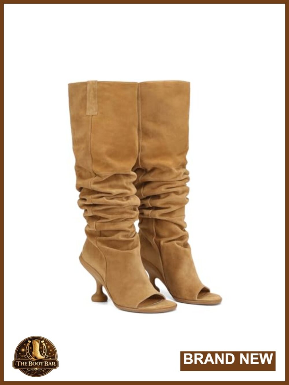 Suede Knee High Boots Open Square Toe Pull On Slouchy Wide Calf